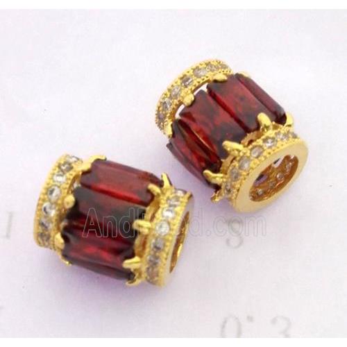 copper tube beads pave zircon, gold plated