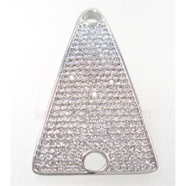 copper Tirangle pendant paved zircon, platinum plated