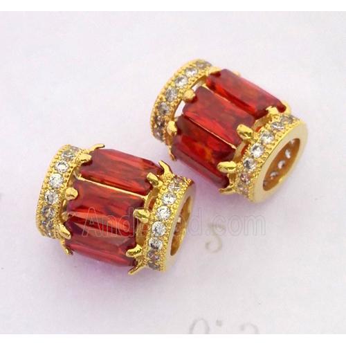 copper tube beads pave zircon, gold plated