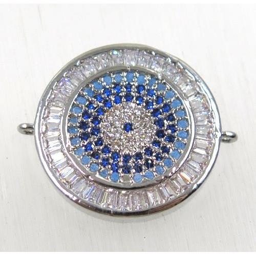 copper circle connector paved zircon, platinum plated