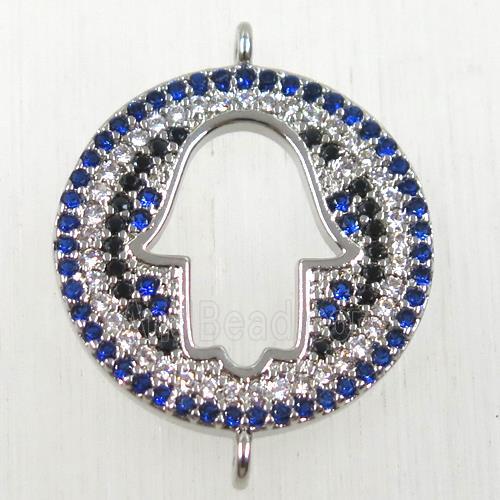 copper hamsahand connector paved zircon, platinum plated