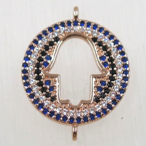 copper hamsahand connector paved zircon, rose gold