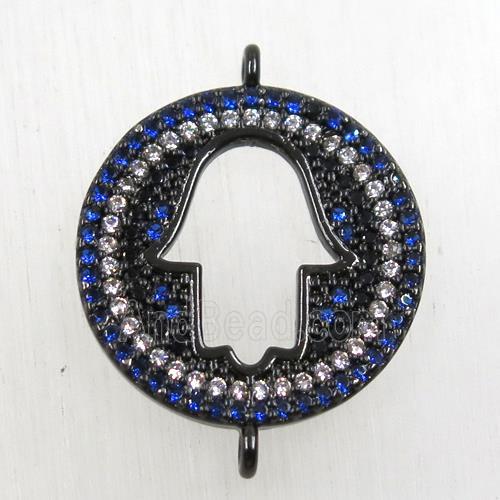 copper hamsahand connector paved zircon, black plated