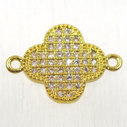 copper connector paved zircon, four-leaf Clover, gold plated
