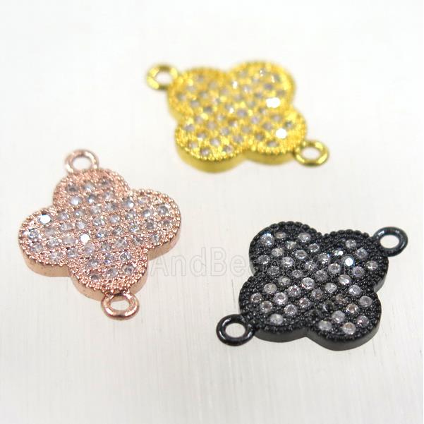 copper connector paved zircon, four-leaf Clover, mix color