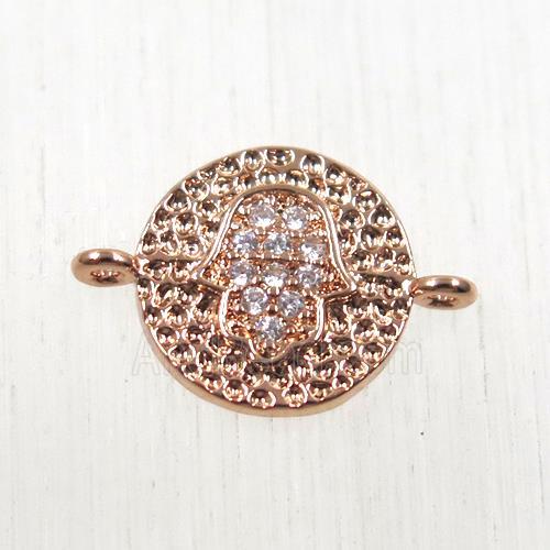 copper circle connector paved zircon with hamsahand, rose gold