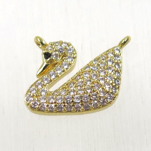 copper swan pendant paved zircon with 2loops, gold plated