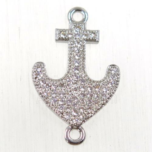 copper anchor connector paved zircon, platinum plated