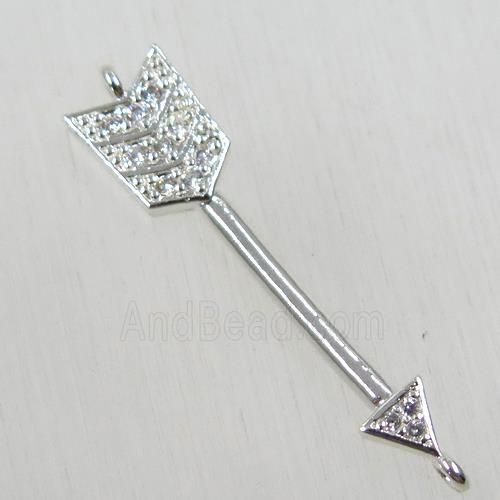 copper arrow connector paved zircon, platinum plated
