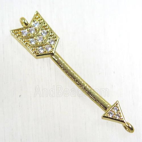 copper arrow connector paved zircon, gold plated