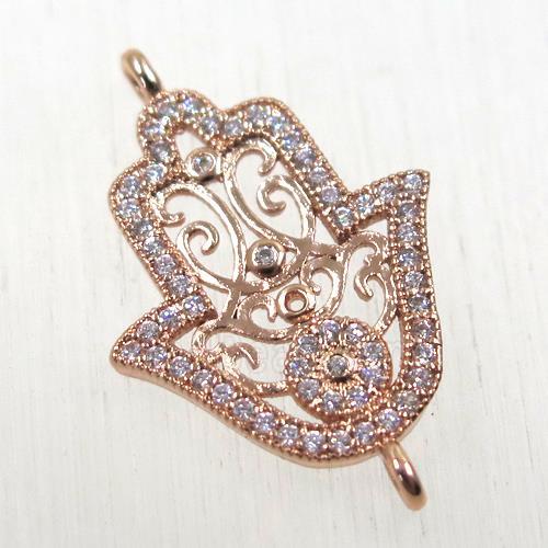 copper hamsahand connector paved zircon, rose gold