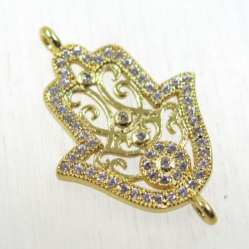 copper hamsahand connector paved zircon, gold plated