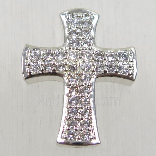 copper cross beads pave zircon, platinum plated