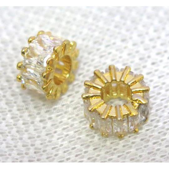 copper rondelle beads pave zircon, gold plated