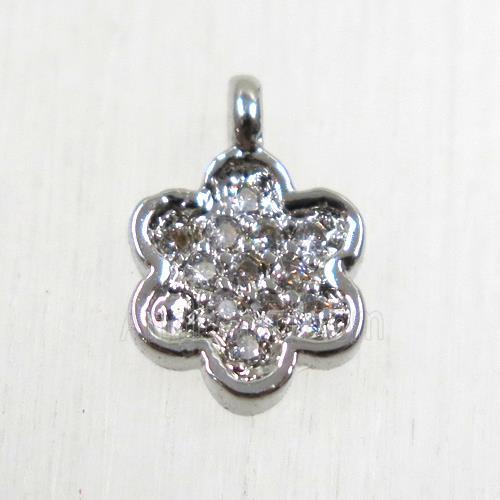 copper flower pendant paved zircon, platinum plated