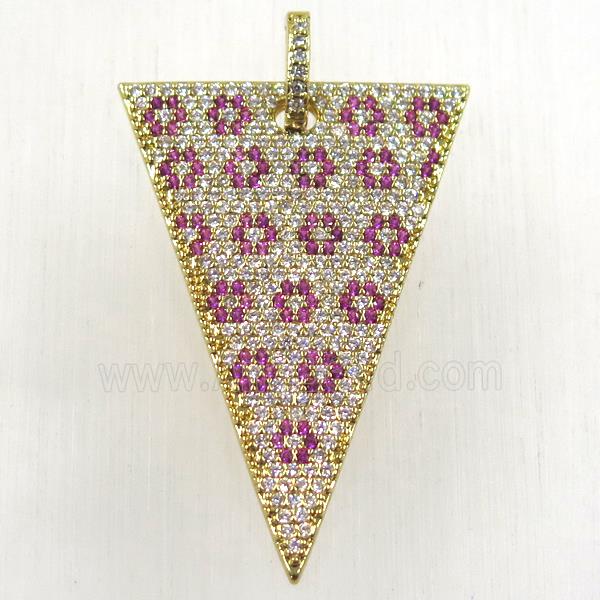 copper triangle pendant paved zircon, gold plated