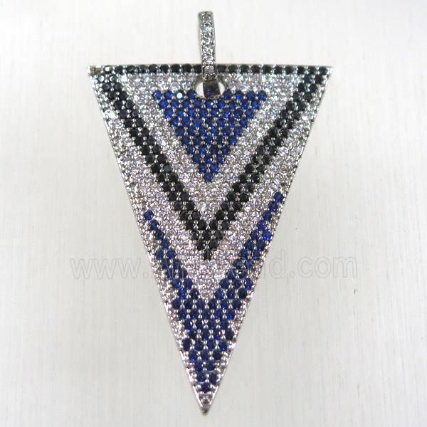 copper triangle pendant paved zircon, platinum plated