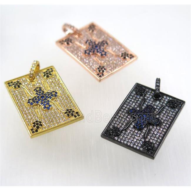 copper rectangle pendant paved zircon, mix color