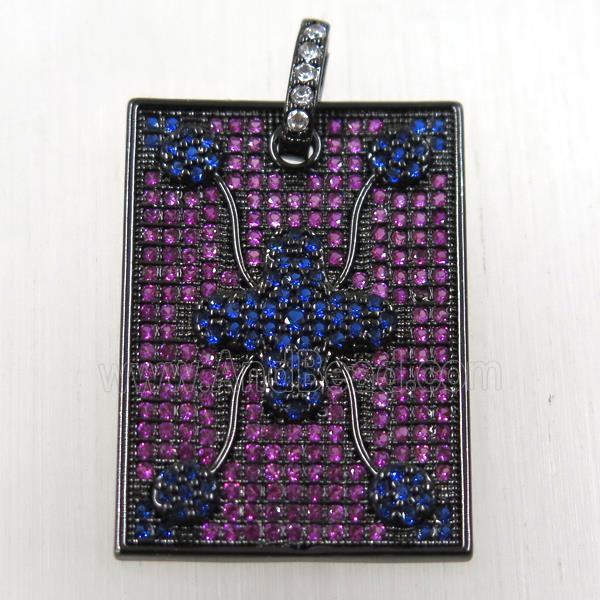 copper rectangle pendant paved zircon, black plated