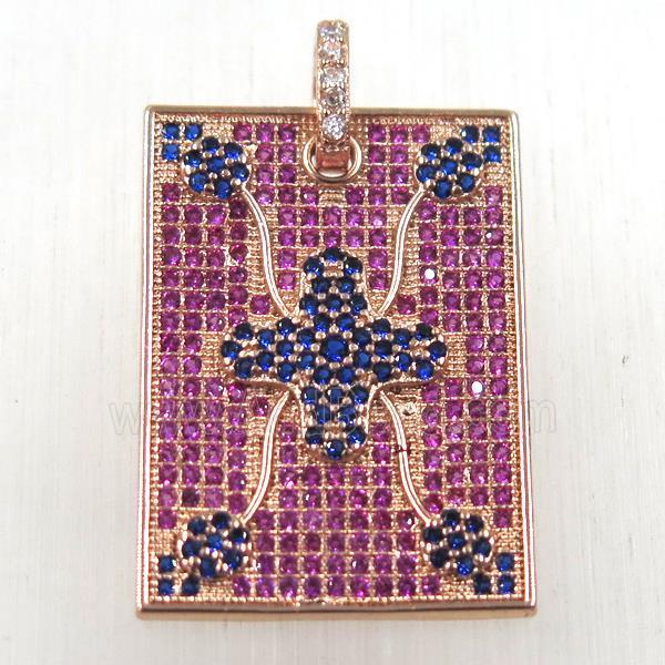 copper rectangle pendant paved zircon, rose gold