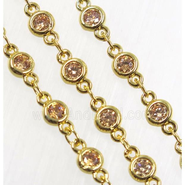 champagne zircon, copper chain, gold plated