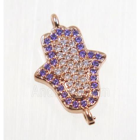 copper hamsahand connector pave zircon, rose gold