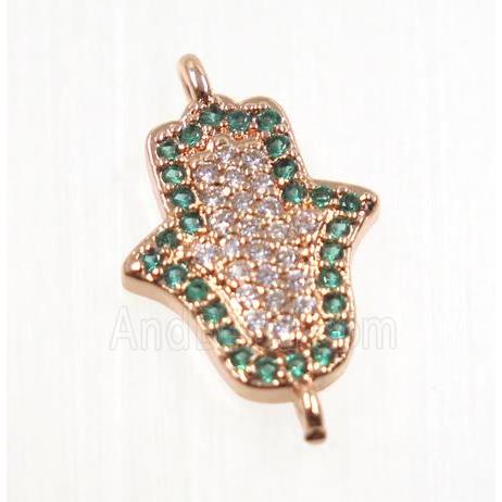 copper hamsahand connector pave zircon, rose gold