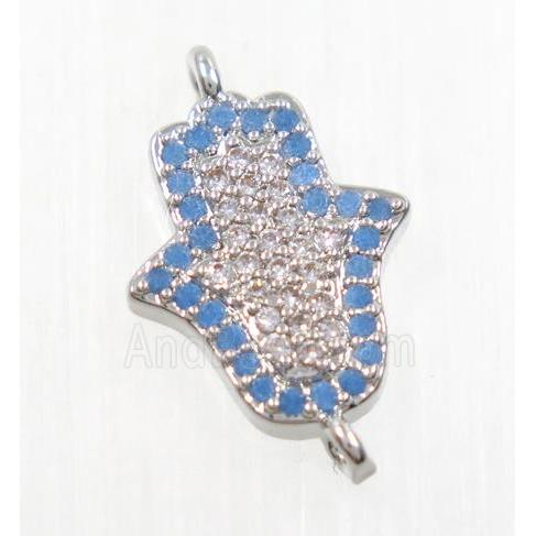 copper hamsahand connector pave zircon, platinum plated