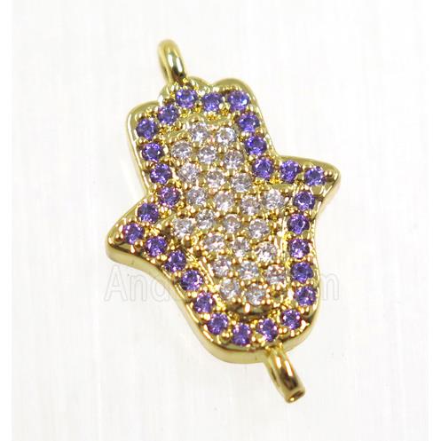 copper hamsahand connector pave zircon, gold plated