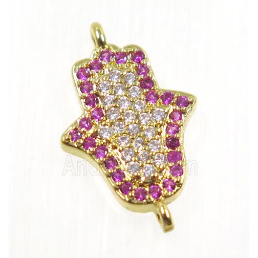 copper hamsahand connector pave zircon, gold plated