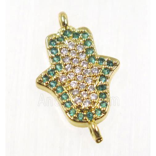 copper hamsahand connector pave zircon, gold plated
