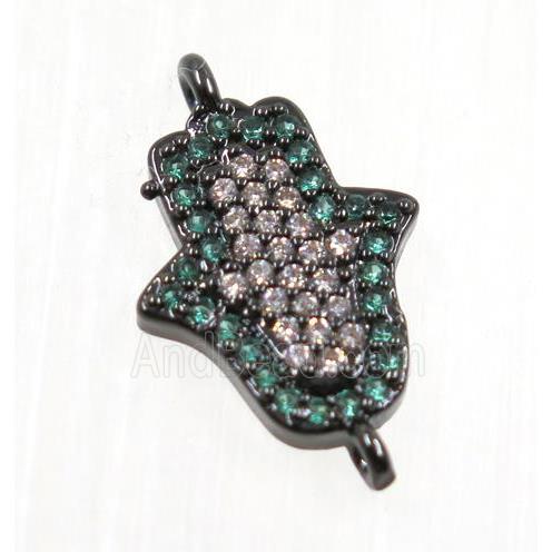 copper hamsahand connector pave zircon, black plated
