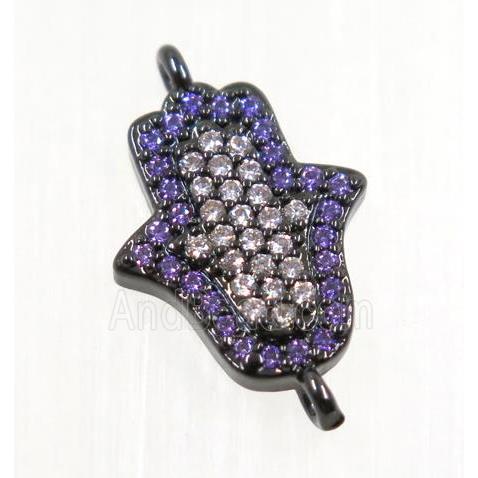copper hamsahand connector pave zircon, black plated