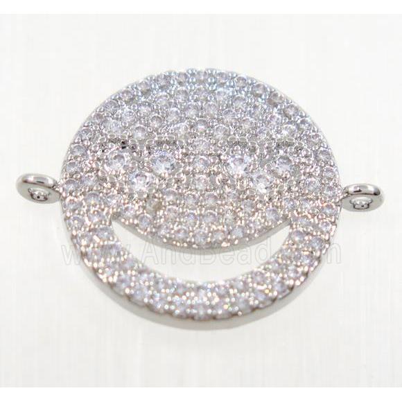 copper Emoji face connector pave zircon, platinum plated