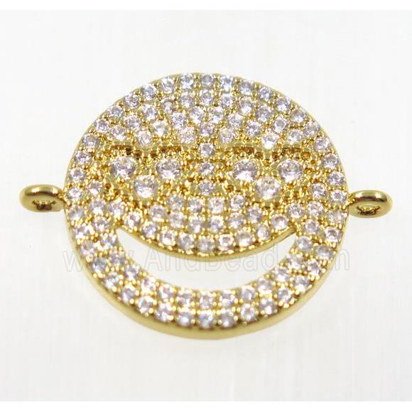 copper Emoji face connector pave zircon, gold plated