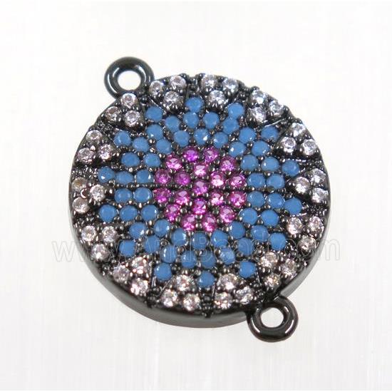 copper button connector pave zircon, black plated