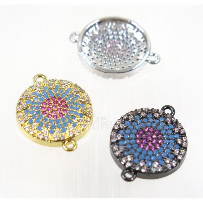 copper button connector pave zircon, mix color
