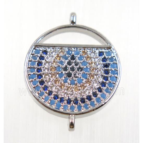 copper circle connector pave zircon, platinum plated