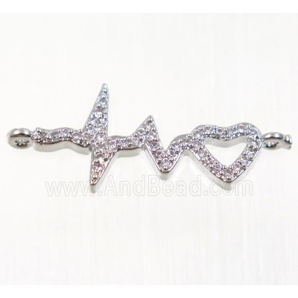 copper cardiogram connector pave zircon, platinum plated