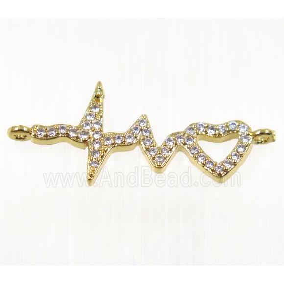 copper cardiogram connector pave zircon, gold plated