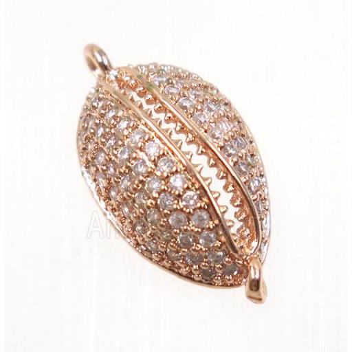 copper connector pave zircon, slide fastener, rose gold