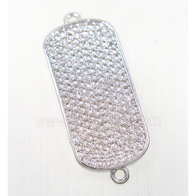 copper rectangle connector pave zircon, platinum plated