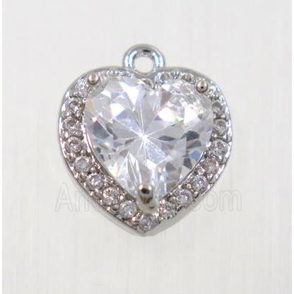copper heart pendant pave zircon, platinum plated