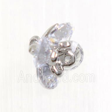 copper flower pendant pave zircon, platinum plated
