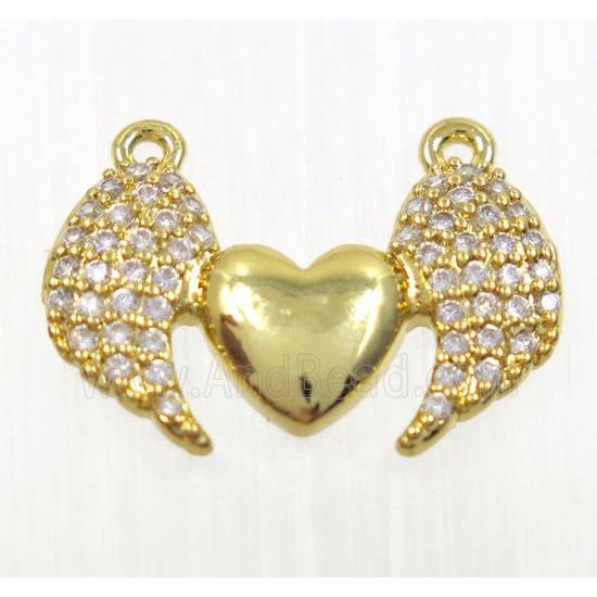 copper wing pendant pave zircon with 2loops, gold plated