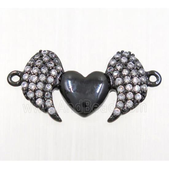 copper wing connector pave zircon with 2loops, black plated