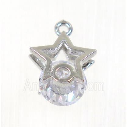 copper star pendant pave zircon, platinum plated