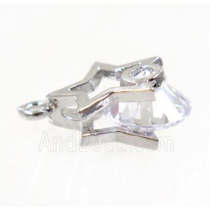 copper star pendant pave zircon, platinum plated
