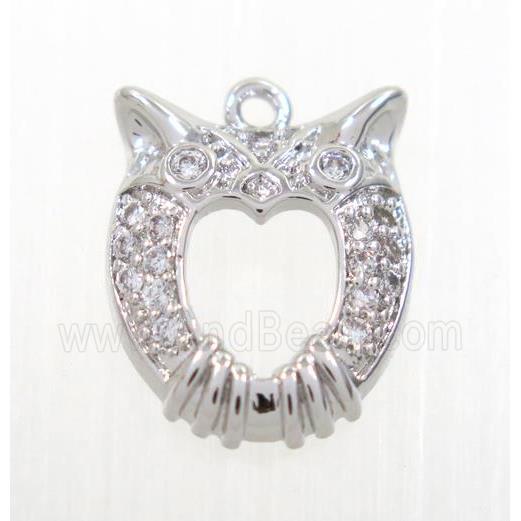 copper owl pendant pave zircon, platinum plated