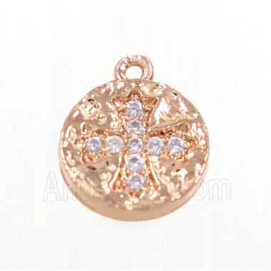 copper button cross pendant pave zircon, rose gold